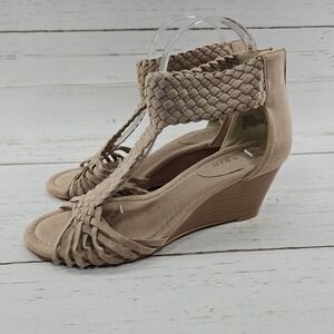 Torrid Braided Midi Wedge Women Size 8W Nude Tan Open Toe Sandal Boho Shoes‎